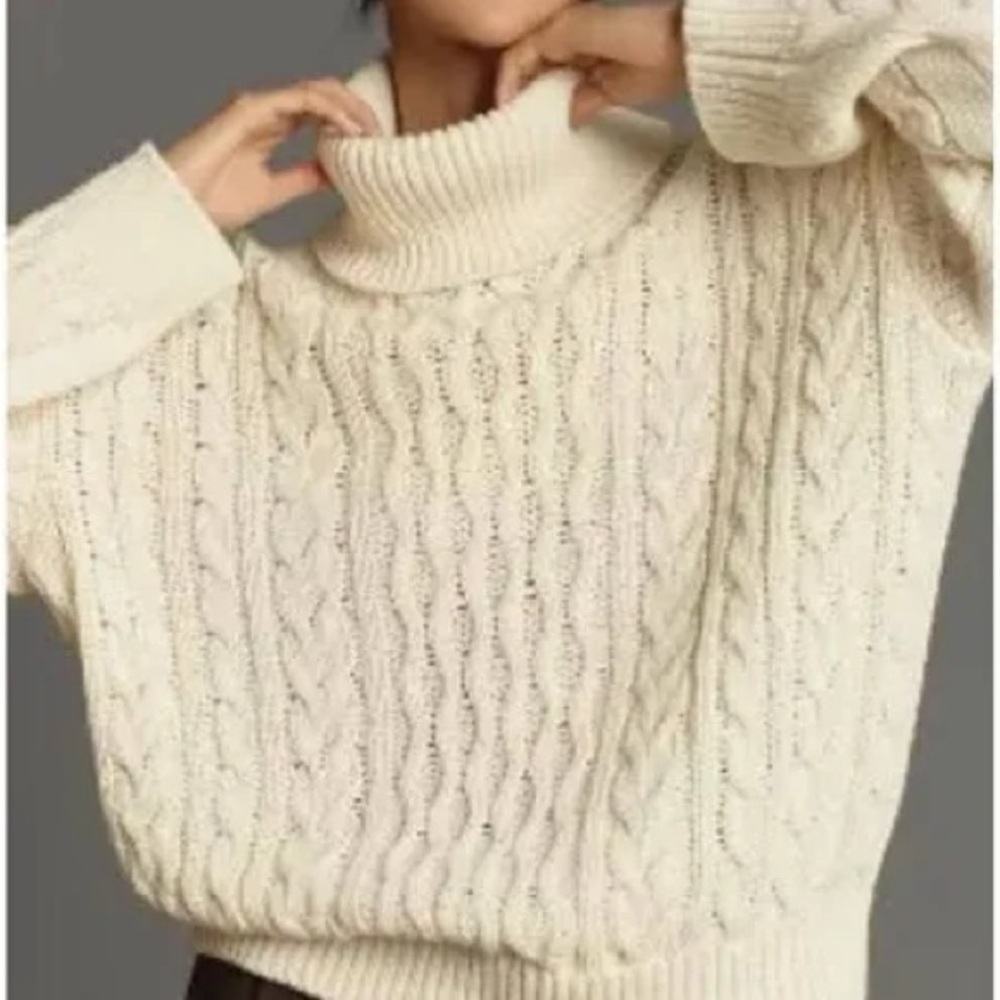 NWOT Pilcro for Anthropologie Oversized Cream Cable Knit Turtleneck Sweater
